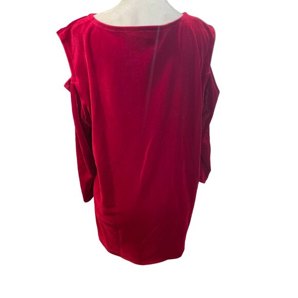 Caroline Rose Red Velvet Cold Shoulder Top MP Loose Fit Made USA Elegant Design - Picture 2 of 12